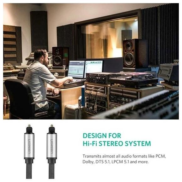 Immagine prodotto Ugreen AV108 Cavo audio ottico Toslink, alluminio intrecciato, 2 m (argento) (2 m, TOSLINK)