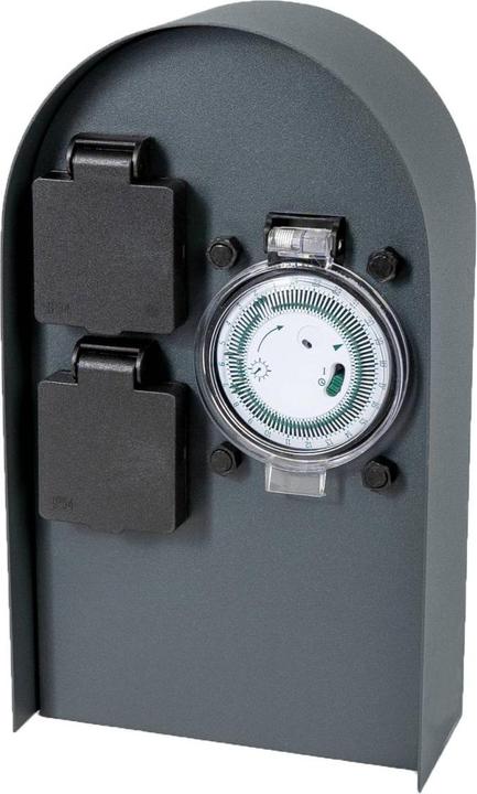 Actual product image Grafner Stainless Steel Socket Pillar with Timer 2 Outdoor Sockets Anthracite Garden Socket