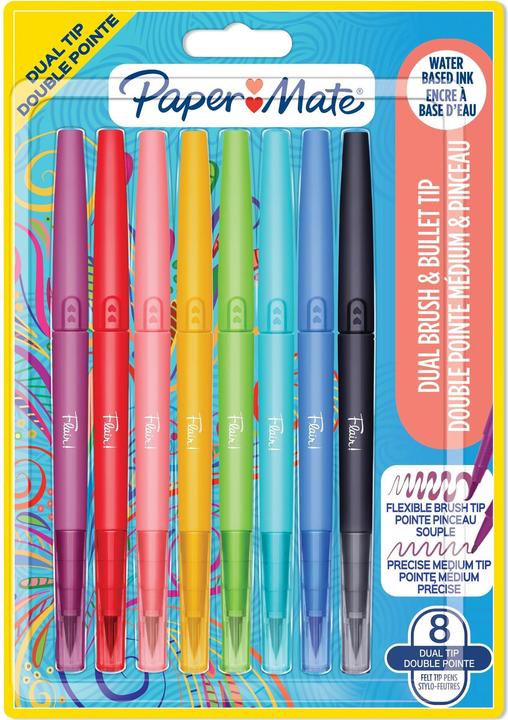 Paper Mate Pennarello Flair Dual Medium, 8 pezzi, larghezza riga (Multicolore, 8 x)