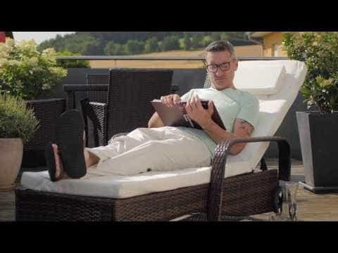 Produktbild tectake Sonnenliege Rattan mit Rollen (200 cm)