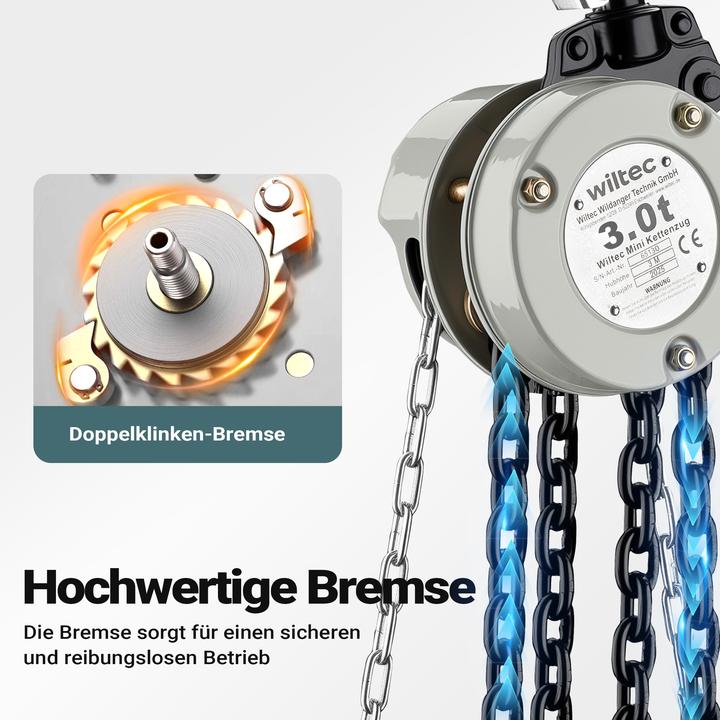 Produktbild Wiltec Kettenzug bis 3t Handkettenzug 3m Hubhöhe Hebelzug Tragmittel Hebezeug