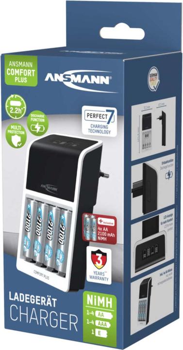 Produktbild Ansmann Comfort Plus Schnell-Ladegerät für NiMH Akkus, AA oder AAA (1 Stk., AA, AAA, 2100 mAh, Ladegerät inkl. Akku)