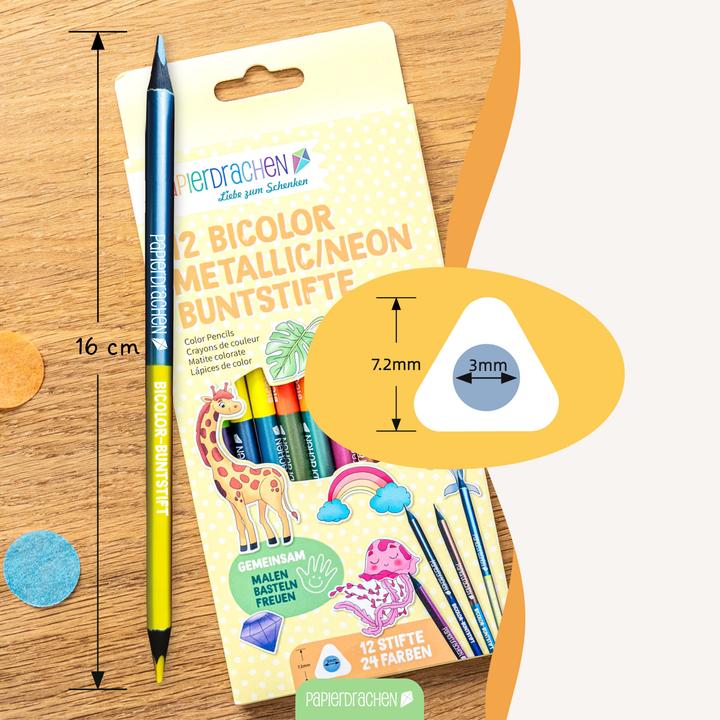 Produktbild Papierdrachen 12 Bicolor Buntstifte Metallik und Neon (Neonfarben & Metallicfarben, 12 x)