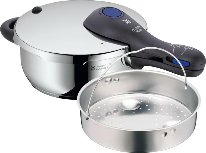 Produktbild WMF Schnellkochtopf 3,0l Dampfkochtopf Perfect Plus Induktion Edelstahl 18/10 (22 cm, Dampfkochtopf, Edelstahl)