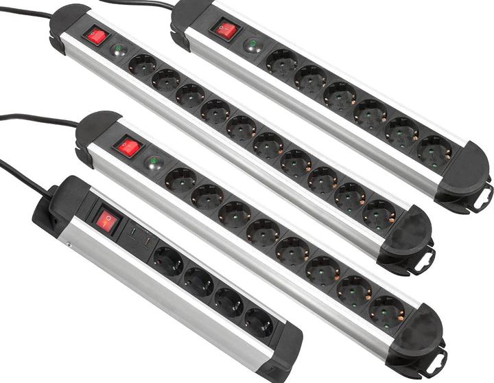 Produktbild As - Schwabe 6-fach Aluminium-Steckdosenleiste mit Überspannungsschutz und Schalter (6 x, CEE 7/3, 1.50 m)
