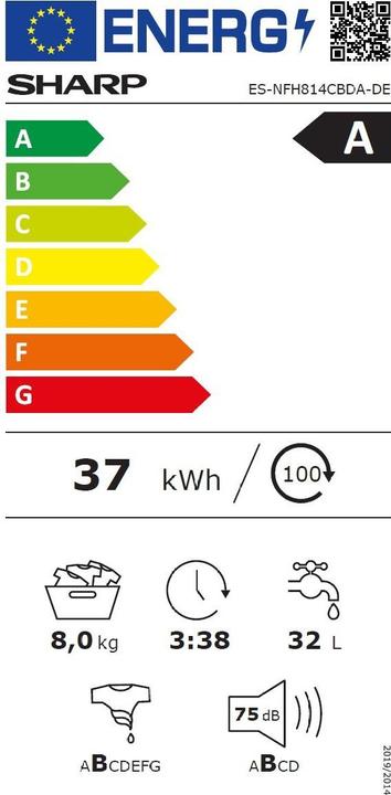 Label énergétique Sharp ES-NFH814CBDA-FR (8 kg, Gauche)