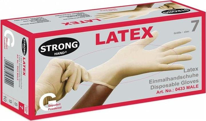 Produktbild Stronghand Einweghandschuhe Male Grösse L (9) hellbeige Latex EN 420 PSA-Kategorie I (9)