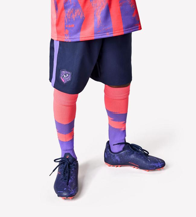 Kipsta Kinder Fussball Shorts - Viralto Kids blau/lila Streifen (10, 11, 12)