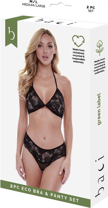Immagine prodotto Baci XGEN 2Pc Eco Bra & Panty Set - Set di reggiseno e mutandine in pizzo nero - Taglia M/L (UK 12-14) (M, L)