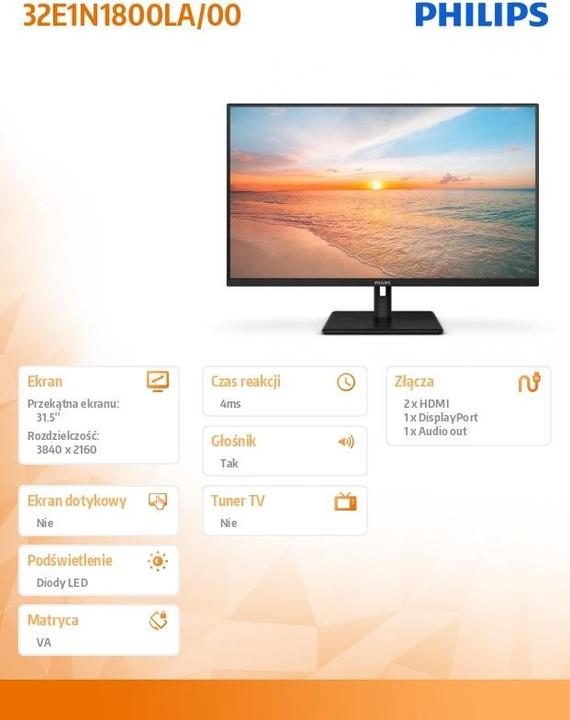 Produktbild Philips 32E1N1800LA (3840 x 2160 Pixel, 31.50")