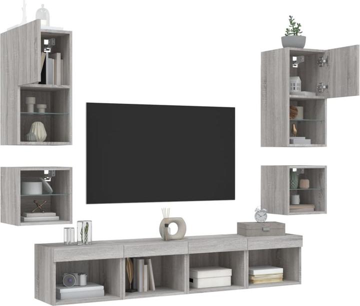 Produktbild VidaXL Wohnwand mit LED Schrankwand Anbauwand Wohnzimmer Set 8-tlg. Grau Sonoma