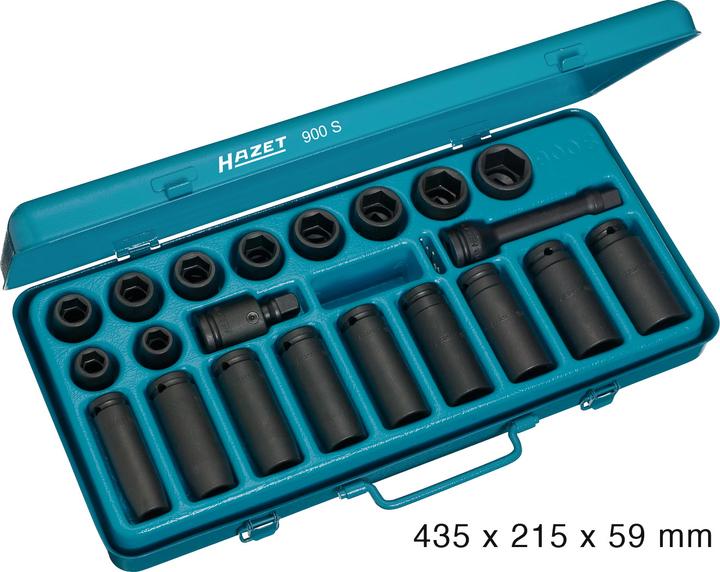 HAZET Impact socket set 900S ∙ Square, hollow 12.5 mm (1/2 inch) ∙ Outside hexagon traction profile… (16 mm, 15 mm, 14 mm, 21 mm, 24 mm, 27 mm, 23 mm, 26 mm, 17 mm, 18 mm, 20 mm, 13 mm, 22 mm, 25 mm, 19 mm)