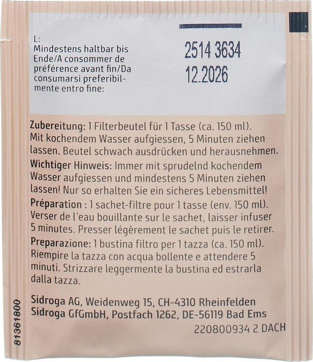 Nährwerte und Zutaten Sidroga Ingwer (15 g)