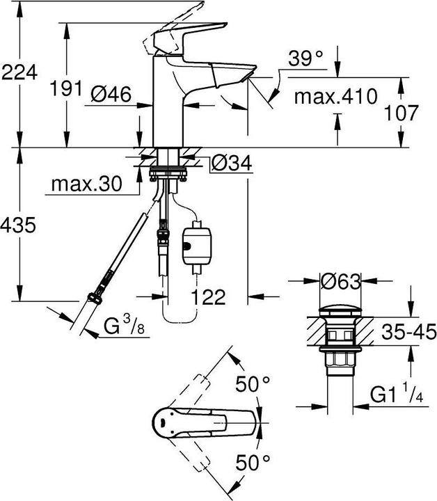 Actual product image Grohe Single lever basin mixer Start 2021 chrome 23978003 with pull-out spout