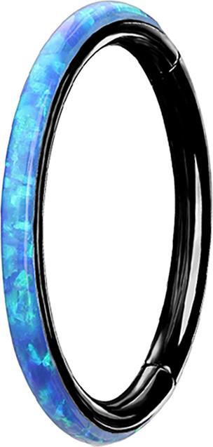 Produktbild Star Piercing Micro Segmentring klappbar schwarz seitlich Opal streifen blau (ohne Messing, Chirurgenstahl 316L)