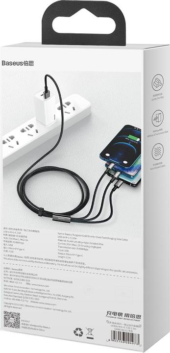 Actual product image Baseus USB A – USB C, Lightning, USB Micro B (1.50 m, USB 2.0, 66 W)