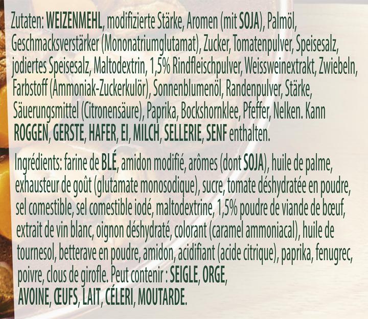 Valeurs nutritives et ingrédients Knorr Sauce pour friture en granulés instantanés (230 g)