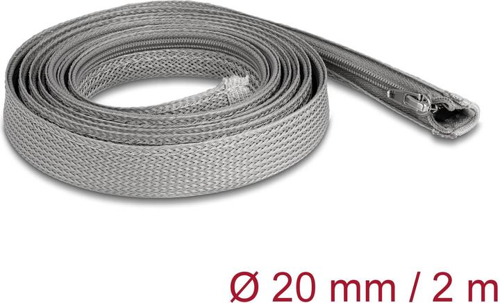 Delock Geflechtschlauch mit Reissverschluss hitzebeständig 2 m x 20 mm grau (Kabelschlauch, 200 cm)