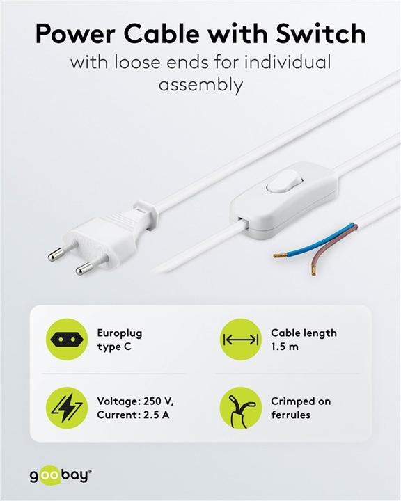 Image du produit Goobay Cordon d'alimentation avec interrupteur (1.50 m)
