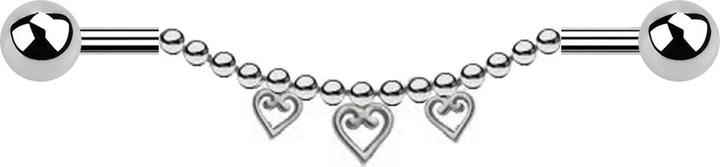 Star Piercing Barbell silber zwei Kugeln Kette drei Herzen (Chirurgenstahl 316L, ohne Messing)