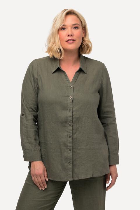 Produktbild Ulla Popken Bluse, Leinen, offener Kragen, Langarm (62)