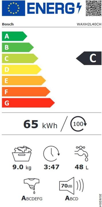 Energie-Label Bosch Hausgeräte WAXH2L40CH (9 kg, Links)