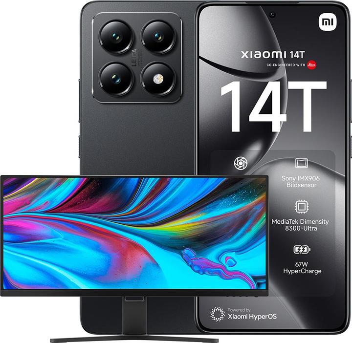 Actual product image Xiaomi 14T + Curved Gaming Monitor 30" Launch Bundle (256 GB, Titan Black, 6.67", Dual SIM, 50 Mpx, 5G)