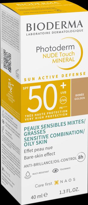 Actual product image Bioderma Photoderm Nude Touch Mineral SPF50+ dorée (Sun cream face, SPF 50+, 40 ml)