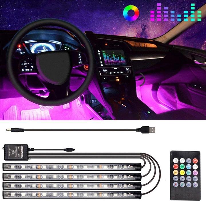 Produktbild Werkstein Auto Lichtstreifen RGB Fussraumbeleuchtung mit Sound Control 4er Set
