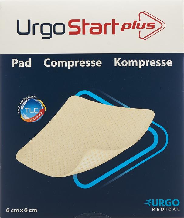 Actual product image Urgo Plus Compress Polyacrylate wound dressing with microadhesive TLC-NOSF wound healing matrix. (669.93 ml)