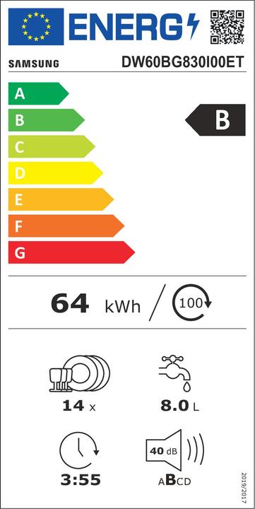 Energie-Label Samsung DW60BG830I00ET / Inbouw / Volledig gentegreerd / Nishoogte 82 - 86,5 cm