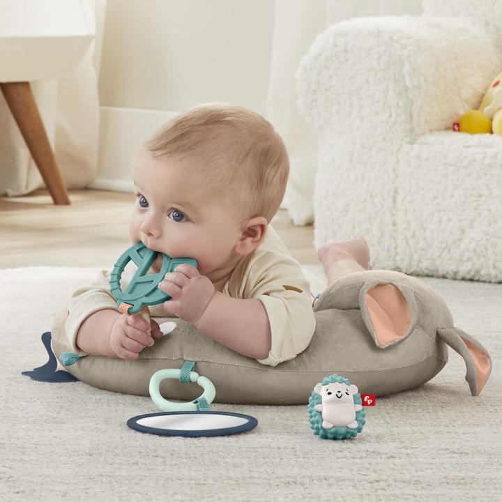Image du produit Fisher-Price Coussin de jeu faon avec miroir, anneau de dentition et hochet hérisson