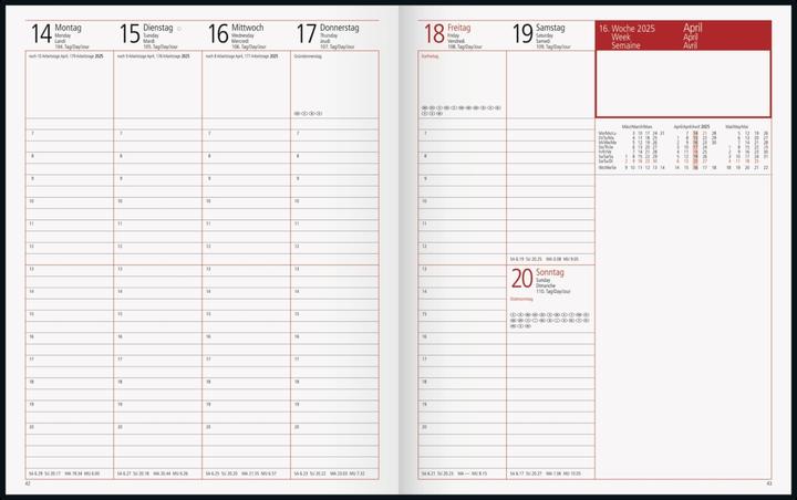 Nutritional values and ingredients Rido Book Calendar Manager Calendar TM 20,5x26cm 1 week/2 pages leatherette black 2025 (English, German, French)