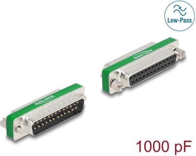Image du produit Delock Filtre antiparasite HF/EMI D-Sub 25 broches mâle à femelle avec passe-bas capacitif