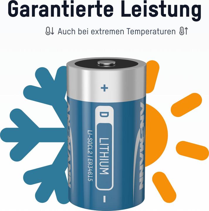 Immagine prodotto Ansmann Batteria D ER34615 3,6V Litio cloruro di tionile (1 pz., D, 19000 mAh)