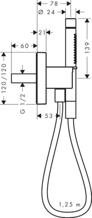 Actual product image Axor Starck ShowerCollection Porter unit 12 x 12, with hand shower 2jet and shower hose (2 Beam types)
