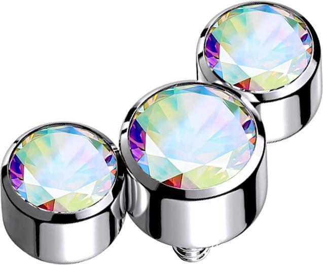 Star Piercing Dermal Anchor silber drei Kristalle multicolor (ohne Messing, Titan G23)