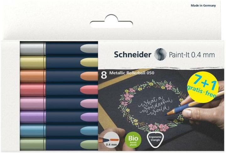 Actual product image Schneider Rollerball Paint-it (gold metallic, vintage green metallic, vintage red metallic, Silver Metallic, polar blue metallic, frosted violet metallic, Rose Metallic, Metallic Copper, 8 x)