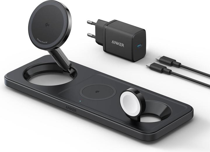 Anker Stacja magnetyczna pozioma MagGo 15W 3-in-1 Czarna (25 W)