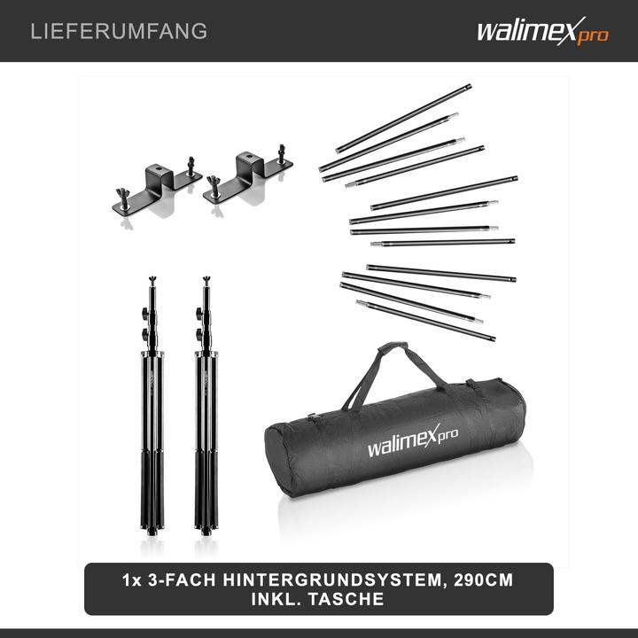 Produktbild Walimex 3-fach Hintergrundsystem + Tasche (290 cm, 250 cm)