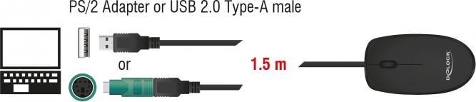 Produktbild Delock 12534  USB Typ-A + PS/2 Desktop Maus (Kabelgebunden)