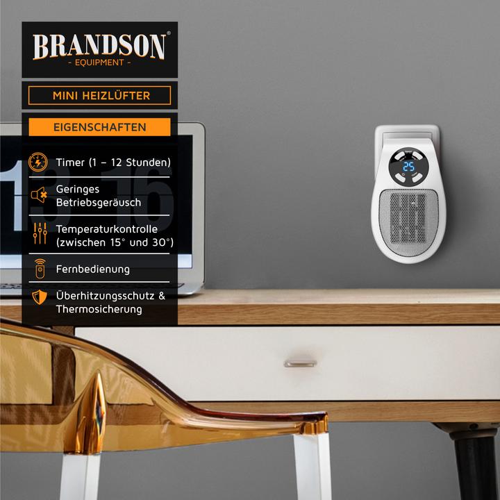 Actual product image Brandson Socket Mini Fan Heater 500 W, Bathroom Ceramic Heater with Temperature Control & Remote Control (500 W)