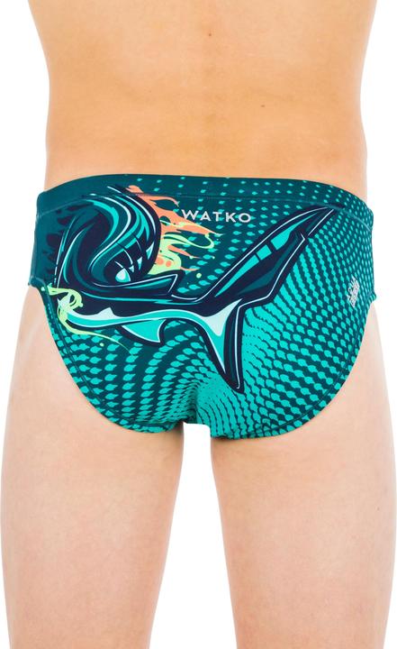 Actual product image Watko Badehose Slip Wasserball Jungen - 500 Shark dunkelblau/türkis (6, 7, 8)