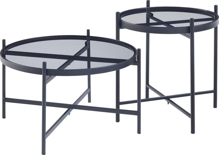 Image du produit En.Casa Ensemble de tables basses Lier 2 pièces plateau en verre noir