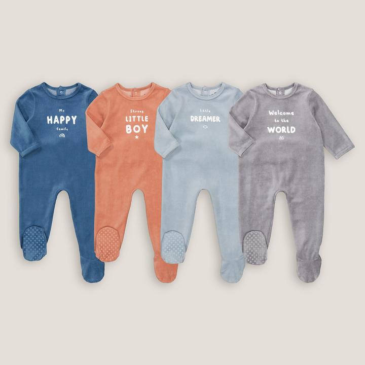 La Redoute Collections 4er-Pack Samt-Strampler mit Schriftzug
