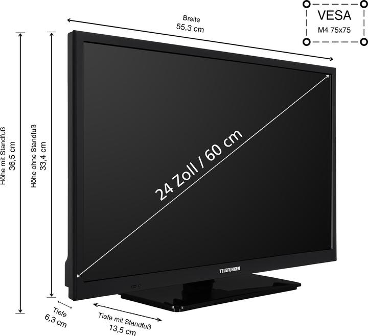 Produktbild Telefunken XH24O550M Fernseher 24 Zoll HD-ready LED TV mit Triple-Tuner, schwarz (24", LED, HD, 2024)