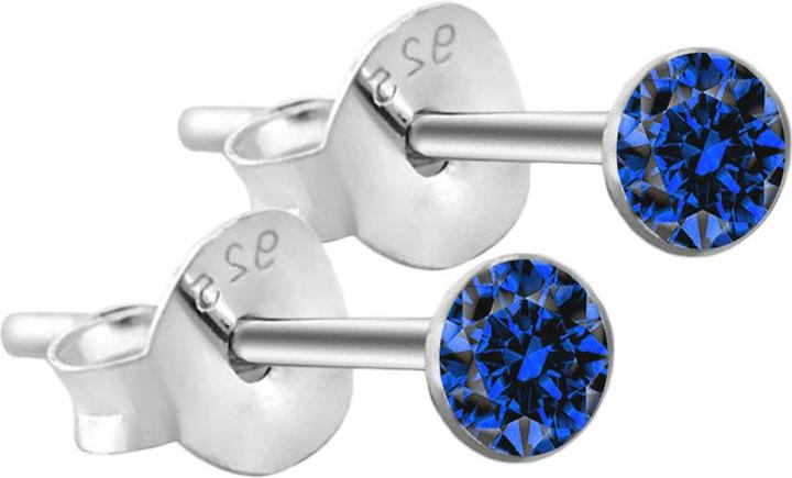 Star Piercing Ohrstecker rund aus 925 Sterlingsliber mit Kristall dunkelblau (ohne Messing, 925 Sterlingsilber)