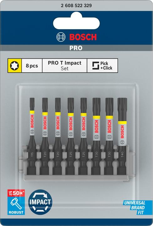 Produktbild Bosch Professional Zubehör PRO Torx Impact Bit, T15, T20(x2), T25(x2), T30(x2), T40, 55 mm, 8-tlg. (Innensechsrund TX M15, Innensechsrund TX M20, Innensechsrund TX M25, Innensechsrund TX M30, Innensechsrund TX M40)