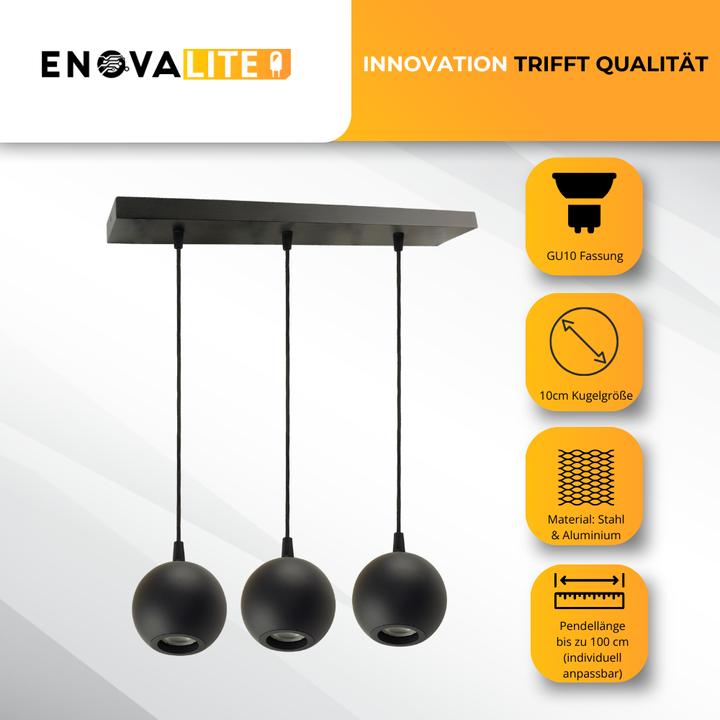 Produktbild Enovalite LED-Pendellampe GLOBE, GU10-Fassung, IP20, Ø10cm, 3 flammig, schwarz (GU10)