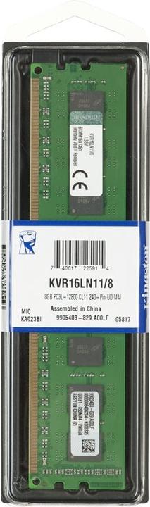 Produktbild Kingston ValueRAM (1 x 8GB, 1600 MHz, DDR3L-RAM, DIMM)